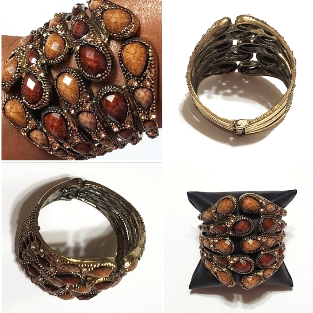 Gold Cuff Bracelet in Multiple Color Earth Tones